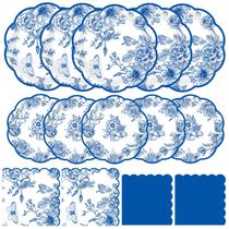 Conjunto de talheres de festa Funnymoom Blue White Floral 200 unidades Conjunto de talheres de festa Funnymoom Blue White Floral 200 unidades