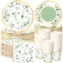 Conjunto de talheres de festa Funnymoom Sage Green Eucalyptus 250 unidades Conjunto de talheres de festa Funnymoom Sage Green Eucalyptus 250 unidades
