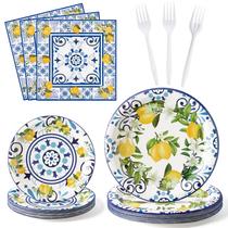 Conjunto de talheres de festa G1ngtar Capri Lemon Theme 96 unidades Conjunto de talheres de festa G1ngtar Capri Lemon Theme 96 unidades
