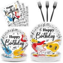 Conjunto de talheres de festa gisgfim Music Guitar Birthday 96 unidades Conjunto de talheres de festa gisgfim Music Guitar Birthday 96 unidades