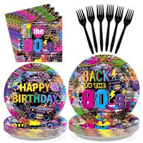 Conjunto de talheres de festa Grencian 80's Back to The 80s 96 unidades Conjunto de talheres de festa Grencian 80's Back to The 80s 96 unidades
