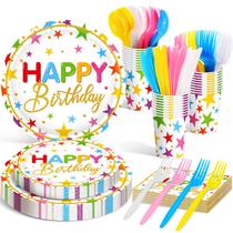Conjunto de talheres de festa Meanplan Happy Birthday Rainbow 168 unidades