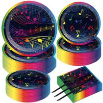 Conjunto de talheres de festa, música, aniversário para 50 convidados, 200 unidades Conjunto de talheres de festa, música, aniversário para 50 convidados, 200 unidades