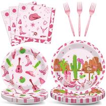 Conjunto de talheres de festa Western Cowgirl Pink Paper 96 unidades Conjunto de talheres de festa Western Cowgirl Pink Paper 96 unidades