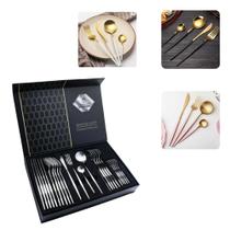 Conjunto de Talheres de Luxo 24 Peças Alto Padrão Faqueiro C/ Caixa