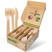 Conjunto de talheres de madeira descartáveis Woodable 100 Mix (40 garfos, 40 colheres e 20 facas)