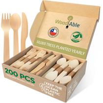 Conjunto de talheres de madeira descartáveis Woodable 200 Home Compostable