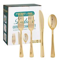 Conjunto de talheres de plástico descartáveis FOCUSLINE, pacote 160, ouro Conjunto de talheres de plástico descartáveis FOCUSLINE, pacote 160, ouro