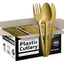 Conjunto de talheres de plástico descartáveis Munfix 1000 unidades douradas