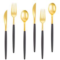 Conjunto de talheres de plástico descartáveis Rubtlamp Gold 96 unidades com alça preta