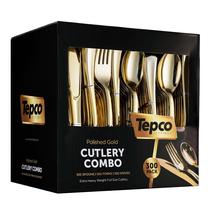 Conjunto de talheres de plástico descartáveis Tepco Settings 300 Gold Conjunto de talheres de plástico descartáveis Tepco Settings 300 Gold