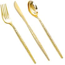 Conjunto de talheres de plástico dourado, 90 unidades - Rubtlamp Conjunto de talheres de plástico dourado, 90 unidades - Rubtlamp