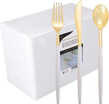 Conjunto de talheres de plástico dourado I00000 144 unidades para festa de Natal
