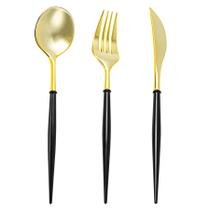 Conjunto de talheres de plástico dourado N9R, 90 unidades com alça preta para Halloween