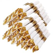 Conjunto de talheres de plástico dourado Nervure 400 unidades com guardanapos
