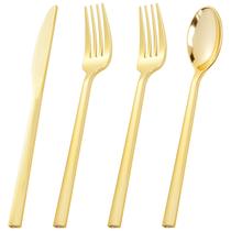 Conjunto de talheres de plástico dourado Rubtlamp 180 unidades para festa de Natal