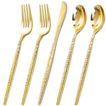 Conjunto de talheres de plástico dourado Rubtlamp 180 unidades para festa