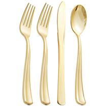Conjunto de talheres de plástico dourado Supernal 360 unidades para festa