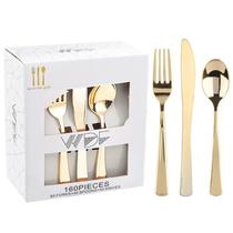 Conjunto de talheres de plástico dourado WDF 160 peças - Heavy Duty