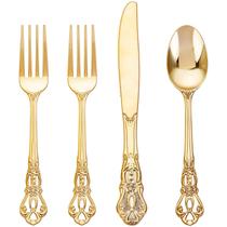 Conjunto de talheres de plástico Joyido 40PCS Gold para jantares e festas