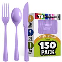 Conjunto de talheres de plástico Party Solids Lavender 150 unidades (50 garfos, 50 facas e 50 colheres)
