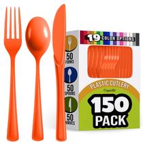 Conjunto de talheres de plástico Party Solids Orange 150 unidades (garfos, facas e colheres)
