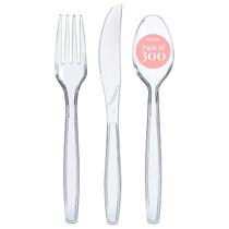 Conjunto de talheres de plástico Prestee de 300 peças transparente para festas Conjunto de talheres de plástico Prestee de 300 peças transparente para festas