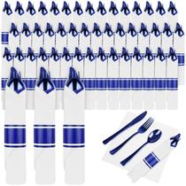 Conjunto de talheres de plástico Pyntop Blue, pacote com 100 guardanapos