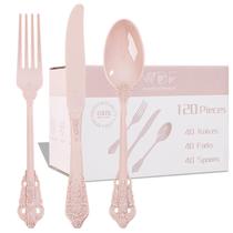 Conjunto de talheres de plástico WDF Pink 120 peças para festa, casamento
