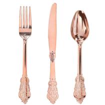 Conjunto de talheres de plástico WDF Rose Gold 300 peças para casamento