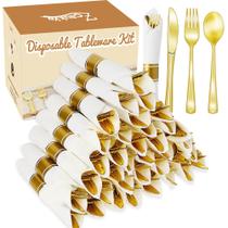Conjunto de talheres de plástico Zcaukya 200 unidades com guardanapos pré-enrolados Conjunto de talheres de plástico Zcaukya 200 unidades com guardanapos pré-enrolados