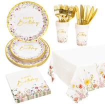 Conjunto de talheres descartáveis Crisky Wildflower Birthday 24 Guests