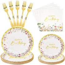 Conjunto de talheres descartáveis Crisky Wildflower Birthday x24