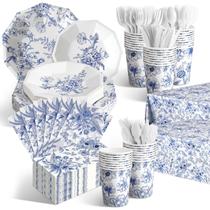 Conjunto de talheres descartáveis Dandat 402 unidades Blue Floral para 50 Conjunto de talheres descartáveis Dandat 402 unidades Blue Floral para 50