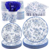 Conjunto de talheres descartáveis durony Blue White Flower 144 unidades Conjunto de talheres descartáveis durony Blue White Flower 144 unidades