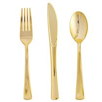 Conjunto de talheres descartáveis FOCUSLINE Gold Plastic, pacote com 75 Conjunto de talheres descartáveis FOCUSLINE Gold Plastic, pacote com 75