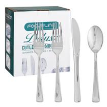 Conjunto de talheres descartáveis FOCUSLINE, pacote 160, plástico prateado Conjunto de talheres descartáveis FOCUSLINE, pacote 160, plástico prateado