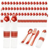 Conjunto de talheres descartáveis Goodluck 50 Red com 50 garfos, 50 facas