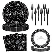 Conjunto de talheres descartáveis Halloween Spider Web de 96 peças Jhfine Conjunto de talheres descartáveis Halloween Spider Web de 96 peças Jhfine