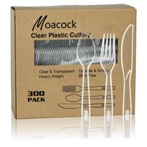 Conjunto de talheres descartáveis MOACOCK 300 unidades de plástico transparente Conjunto de talheres descartáveis MOACOCK 300 unidades de plástico transparente