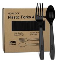 Conjunto de talheres descartáveis MOACOCK Plastic 200 unidades preto Conjunto de talheres descartáveis MOACOCK Plastic 200 unidades preto