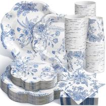 Conjunto de talheres descartáveis Newtay Blue Floral para 50 convidados Conjunto de talheres descartáveis Newtay Blue Floral para 50 convidados