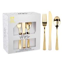 Conjunto de talheres descartáveis WDF Gold Plastic 120 peças
