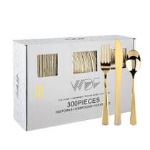 Conjunto de talheres descartáveis WDF Gold Plastic 300 peças
