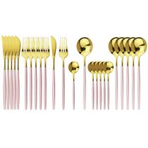 Conjunto de talheres e servir JASHII, 24 peças, aço inoxidável, ouro rosa