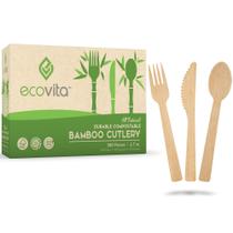 Conjunto de talheres Ecovita 100% Bamboo 380 utensílios compostáveis