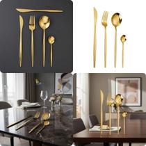 Conjunto De Talheres Em Aço Inoxidável Casa Cozinha Eventos Decoração Festas Elegância na Mesa Presente Casamento 24 Peças