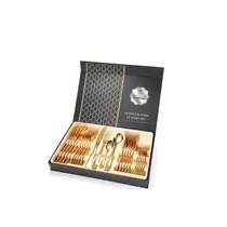 Conjunto de talheres em aço inoxidável dourado, 24 peças, serviço para 6 Conjunto de talheres em aço inoxidável dourado, 24 peças, serviço para 6