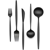 Conjunto de talheres EWFEN de 30 peças em aço inoxidável preto