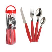 Conjunto de Talheres Faqueiro em Pote com 24 Pçs Vermelho Conjunto de Talheres Faqueiro em Pote com 24 Pçs Vermelho